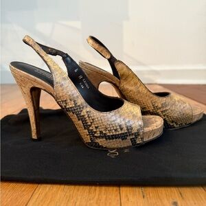 Donald J. Pliner Beige and Black Peep-Toe Heels
